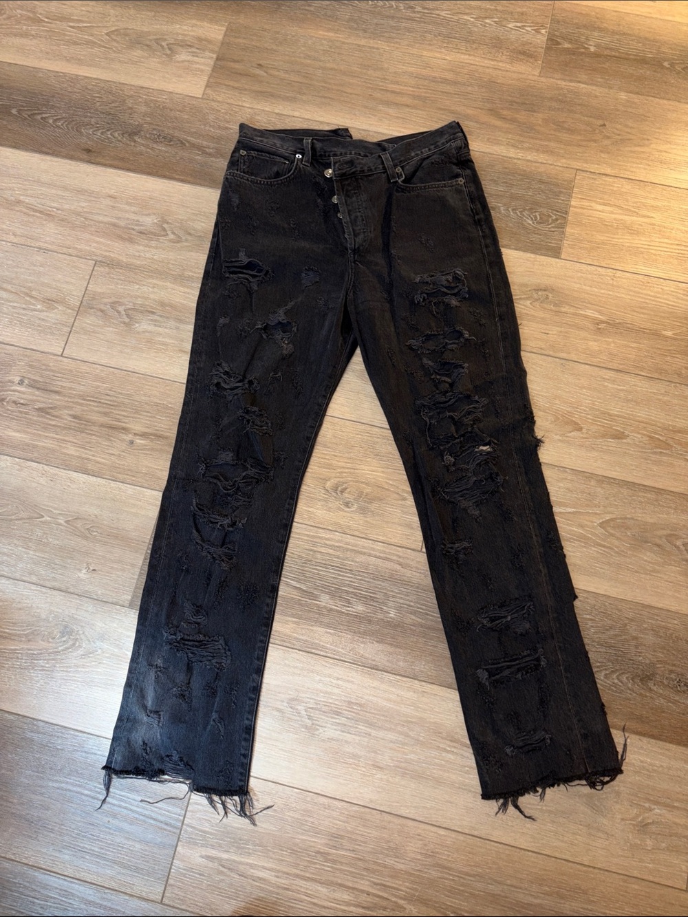 Agolde Black Distressed Straight-Leg Jeans. Worn twice